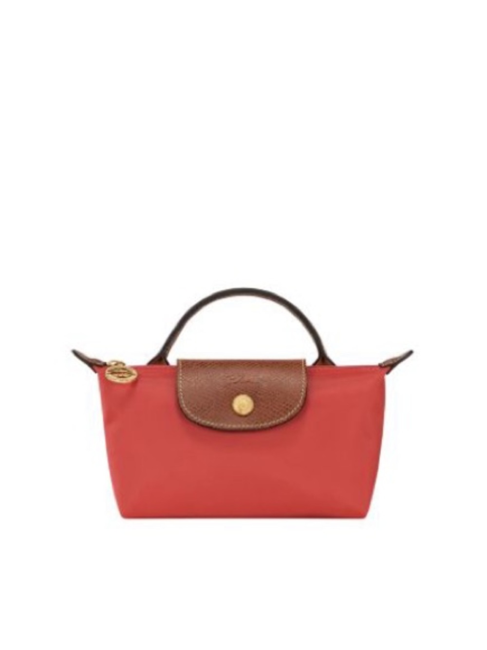 Longchamp Small Le Pliage Nylon Cosmetic Pouch Tomato with Brown Trim